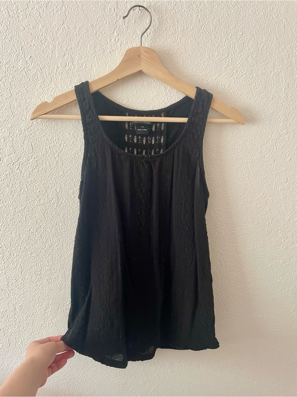 Lucky Brand Women’s Black Crochet Swing Cottagecore Coquette Tank Top